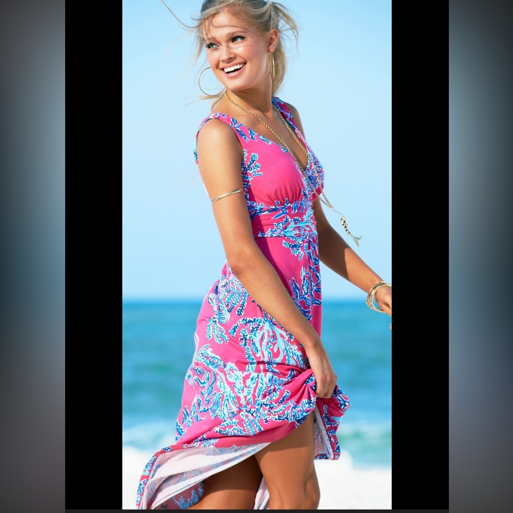 Lily Pulitzer Maxi Sloane Dress Capri pink Samba print - Picture 2 of 12